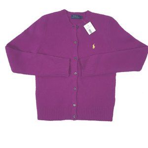 NEW Polo Ralph Lauren Fuzzy Wool Cardigan Sweater! Bright Purple  Heavier Weight